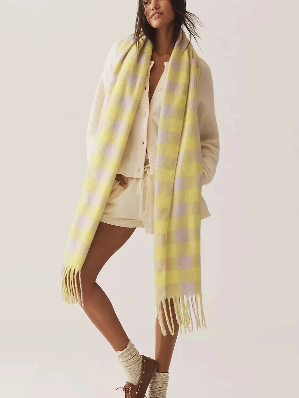 MAEVE Anthropologie NWT Brushed Gingham Check Plaid Fringe Wrap Around Scarf
